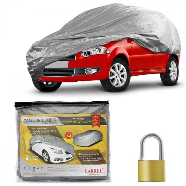 Capa Protetora para Cobrir Carro Impermeável Forrada Proteção UV Tamanho M com Cadeado + Cabo de Aço - Carrhel