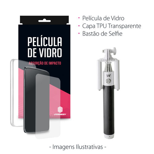 Capa Transparente + Película de Vidro + Bastão Pau Selfie para Iphone X