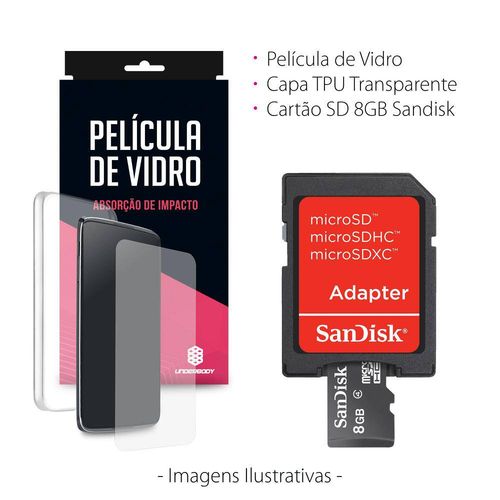 Capa Transparente + Película de Vidro + Cartão de Memória 8gb Sandisk para Positivo One S420