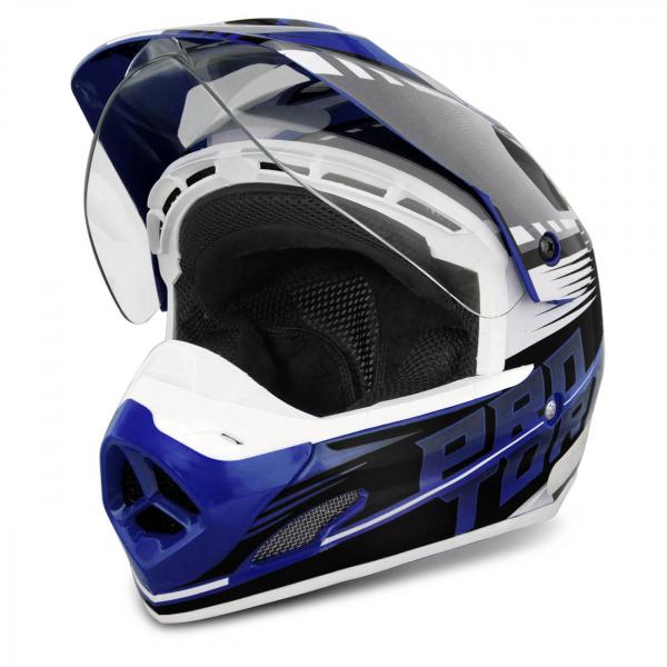 Capacete Motocross Pro Tork TH-1 Vision Adventure Azul Branco e Preto