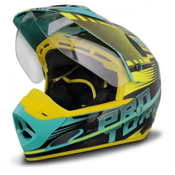 Capacete Motocross Pro Tork TH-1 Vision Adventure Verde e Amarelo