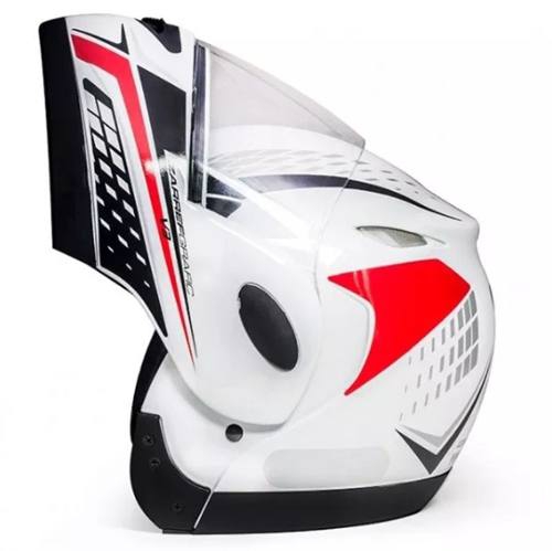Capacete Taurus Zarref Grafic Branco Robocop Articulado Escamoteavel Moto Tamanho 58