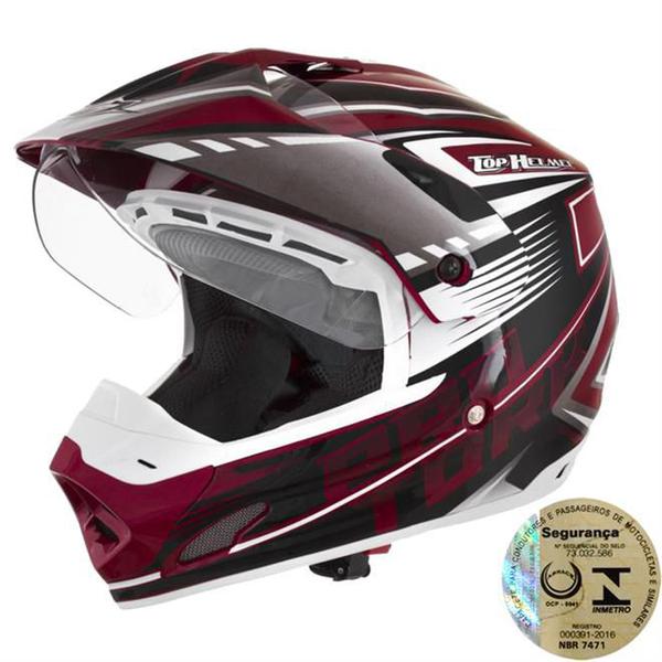 Capacete Top Helmet Vision Th1 Branco e Vermelho Pro Tork