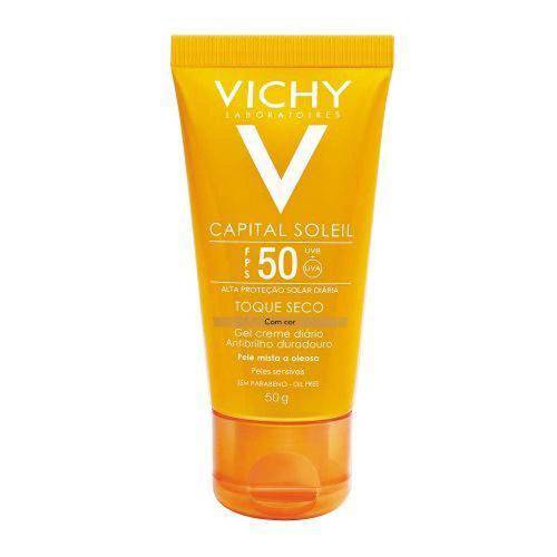 Capital Soleil Gel Creme Facial Toque Seco C/ Cor de Base Vichy Fps 50 50g