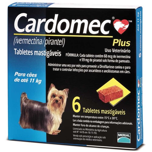 Cardomec Plus 1 a 11 Kg Merial (azul) 6 Tabs
