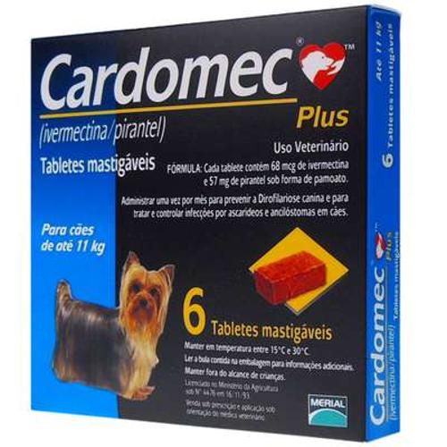 Cardomec Plus Azul Cães Ate 11 Quilos - 6 Tabletes
