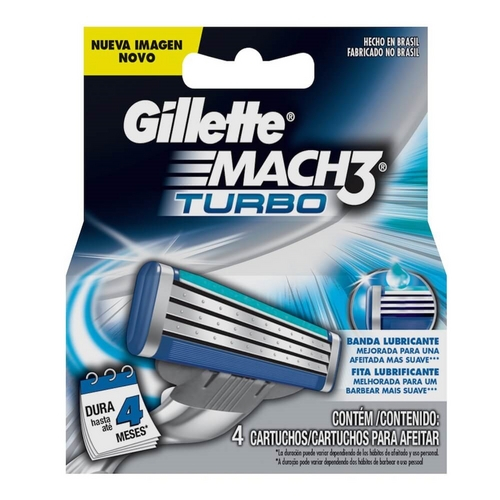 Carga Gillette Mach3 Turbo para Barbear - 4 Cartuchos