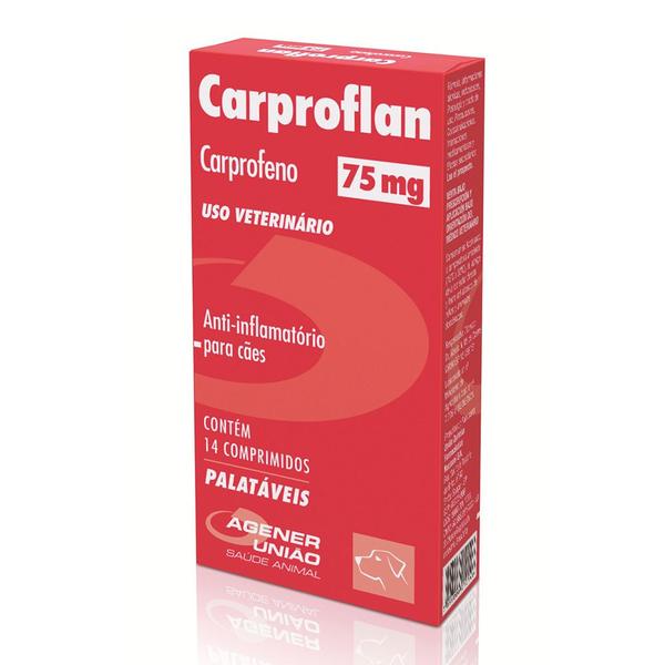 Carproflan 75mg - Anti-inflamatório para Cães à Base de Carprofeno - Agener (14 Comprimidos Palatáveis) - Agener União