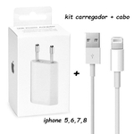 Kit Completo Carregador Original iPhone Apple 5 6 7 8 Plus X