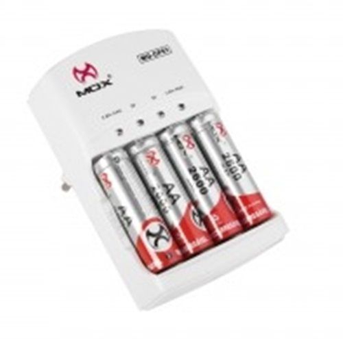 Carregador de Bateria 9v e Pilhas com 4 Pilhas Aa 2600 Mah - Mox