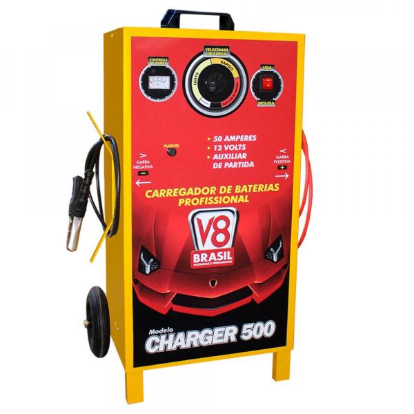 Carregador de Bateria Rápido e Lento 12 Volts - CHARGER 500 (110V/220V) - V8 Brasil