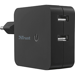 Carregador de Parede Wall Charger com 2 Portas USB Trust 2x12W Preto