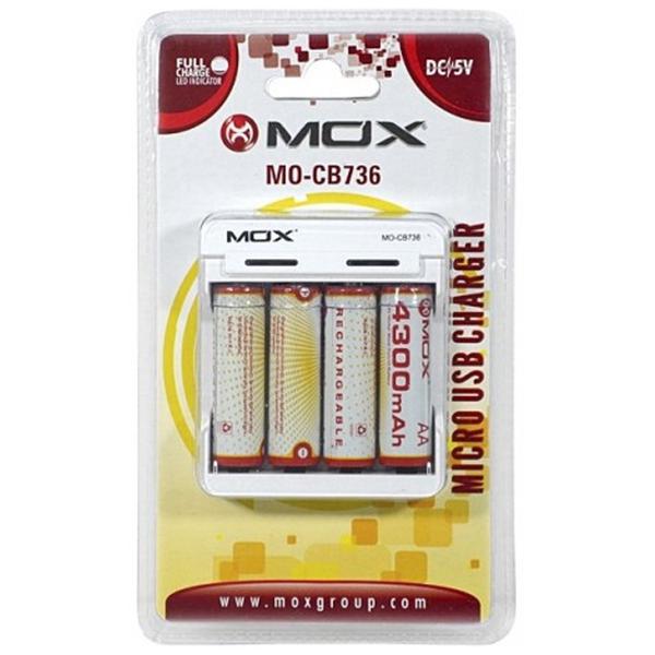 Carregador de Pilhas Mox com 4 Pilhas Aa 4300 Mah - (mo-cb736)