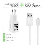 Carregador 3 Entradas Fast Turbo Charger Branco + Cabo Rápido Branco para Asus Live