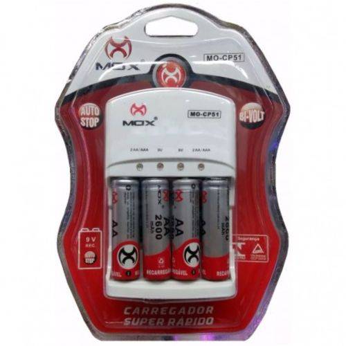 Carregador Pilhas AA + AAAA + Bateria 9V MOX Carga Rápida + Pilhas 2600 Mah