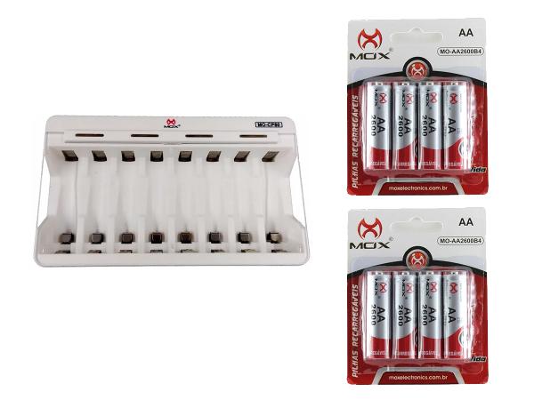 Carregador Pilhas Cp80 + 8 Pilhas Aa 2700 Mah Mox