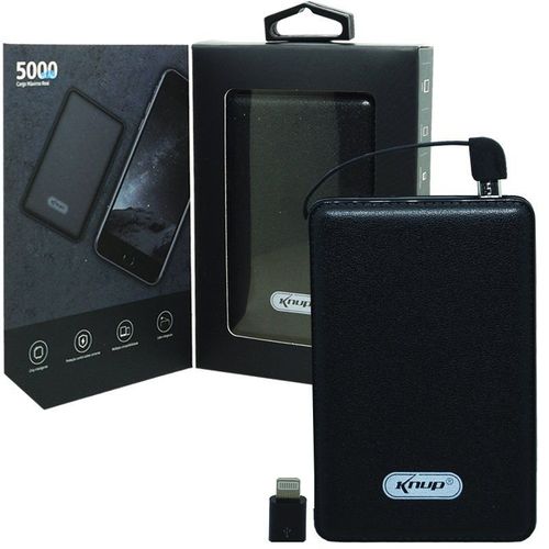 Carregador Portátil Power Bank Bateria 5000 MAh Celular USB Lanterna Knup KP-PB03 Preto