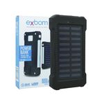 Carregador Portátil Power Bank Solar Bateria 8000 Mah Celular 2 X Usb Exbom Pb-s80 Preto Lanterna