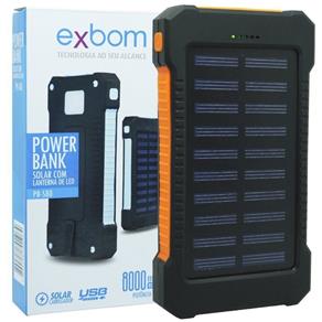 Carregador Portátil Power Bank Solar Bateria 8000 MAh Celular 2 X Usb Exbom PB-S80 Preto/Laranja