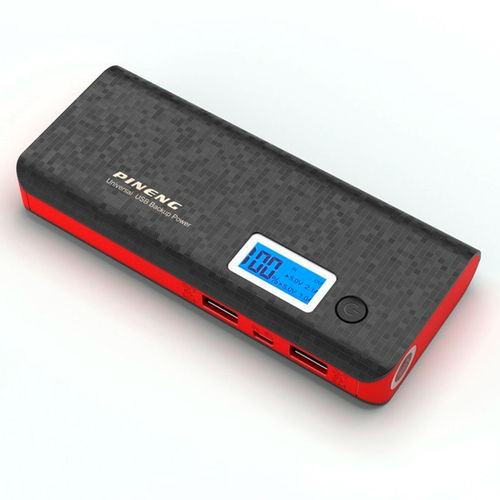 Carregador Power Bank Pineng 10000mah USB Lanterna Pn968 Preto e Vermelho