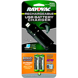 Carregador Rayovac USB PS19-2B + 2 Pilhas AA