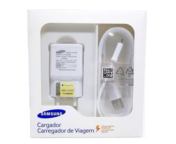 Carregador Samsung Fast Charge Rápido Galaxy Turbo 2.0 + Cabo V8 (Branco)