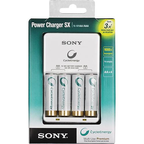 Carregador Sony Power Charger AA Cicle Energy com 4 Baterias Recarregáveis