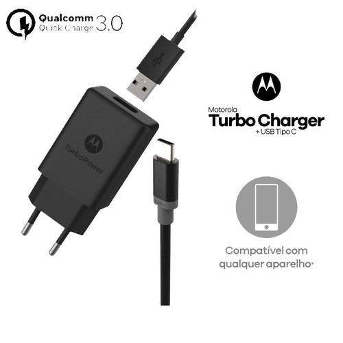 Carregador de Parede Motorola Turbo Power, 15w, 100-240v, com Cabo USB Tipo-c Preto