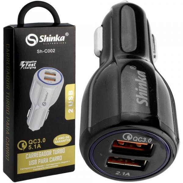 Carregador Turbo Veicular 5.1A com Duas Saidas USB Femea SH-C002 Shinka