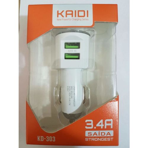 Carregador Veicular 3.4a com 2 Entradas USB - Kaidi Kd-303