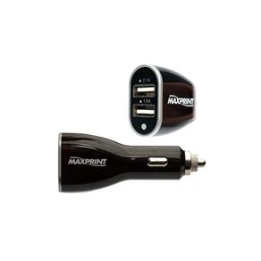 Carregador Veicular para Celular - 2 Saídas USB - 1A e 2.1A - Preto - Maxprint 608221