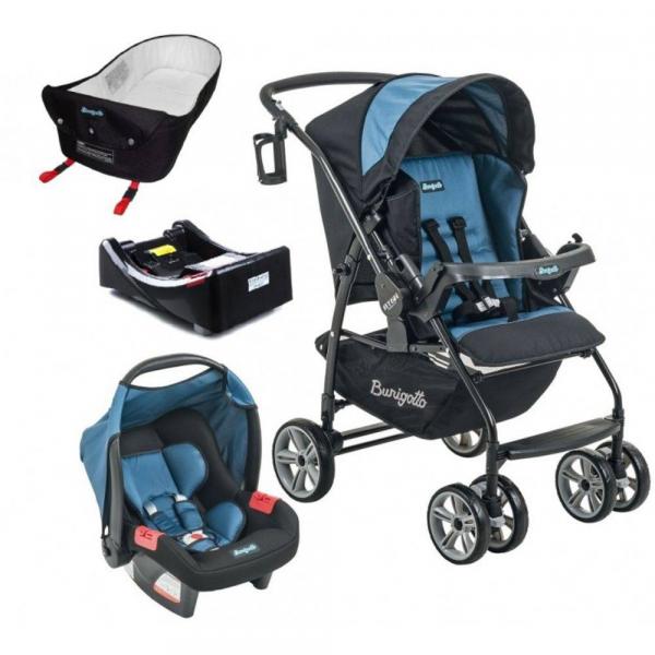 Carrinho de Bebê AT6 K + Bebê Conforto Preto / Azul + Base e Ninho Pramette - Burigotto