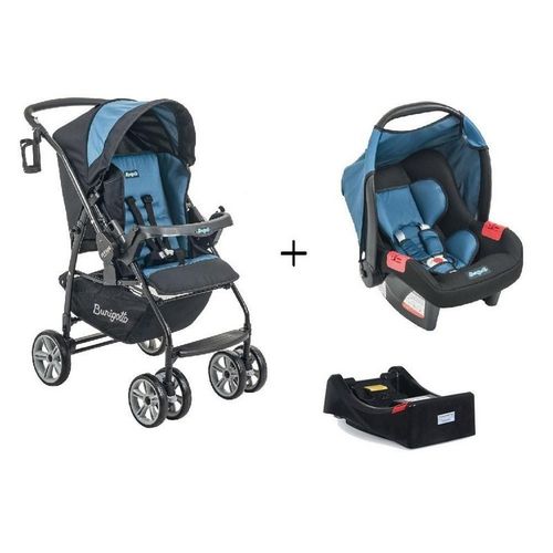 Carrinho de Bebê At6 K com Bebê Conforto e Base - Preto Azul - Burigotto