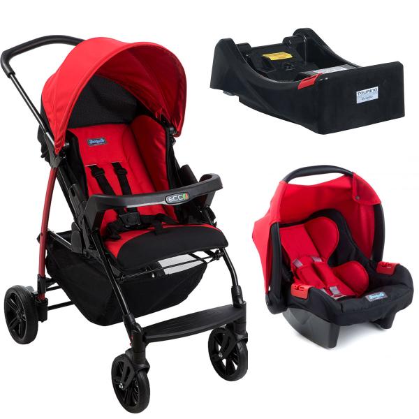 Carrinho de Bebê Burigotto Ecco e Bebê Conforto com Base - Red