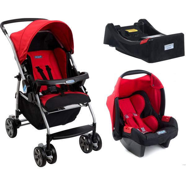 Carrinho de Bebê Burigotto Rio K e Bebê Conforto com Base - Red