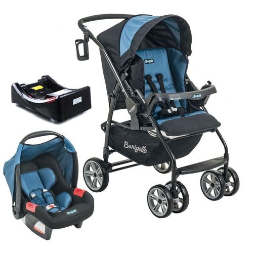 Carrinho de Bebe com Bebe Conforto e Base Burigotto AT6 K Preto e Azul