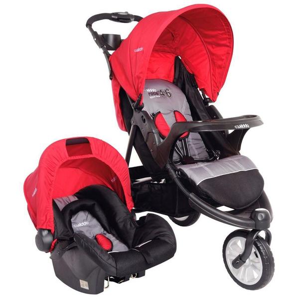 Carrinho de Bebê Travel System Kiddo Fox Cinza e Vermelho * Bebê Conforto