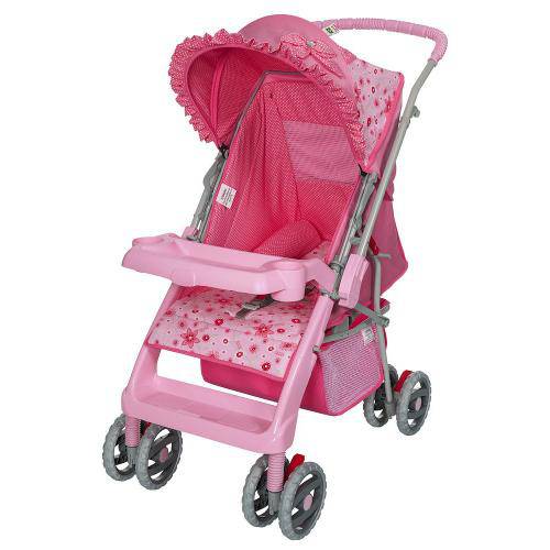 Carrinho de Bebê Tutti Baby Thor Reclinável 4 Posições Até 15kg - Rosa Laço New