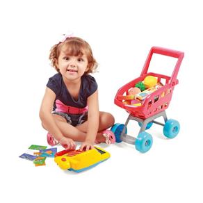 Carrinho de Compras Infantil com Caixa Registradora Mini Market Completo Homeplay