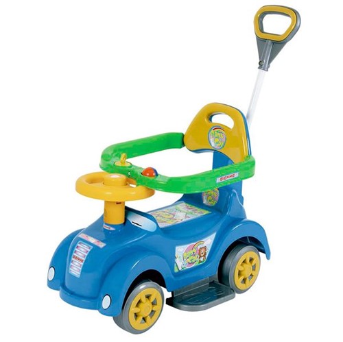 Carrinho e Andador Azul Baby Car para Bebê com Empurrador Biemme