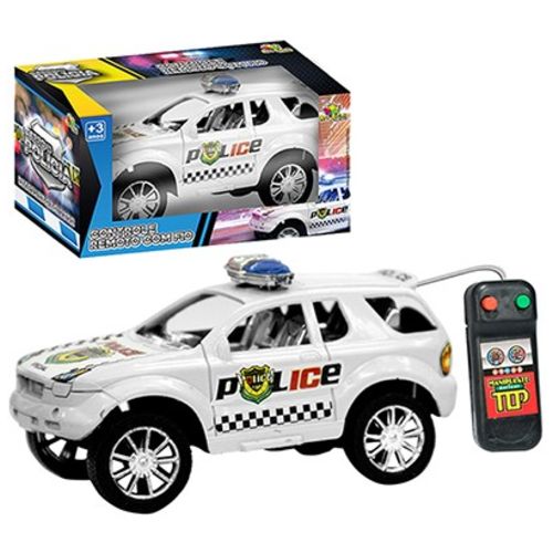Carro Policia Preto/Branco com Controle Remoto com Fio a Pilha na Caixa