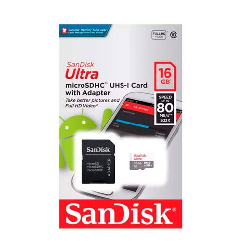Cartão de Memória 16 Gb Sandisk Ultra Micro Sd Classe 10 80mb/s
