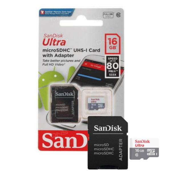 Cartão de Memória 16Gb Micro Sd + Adaptador SD Sandisk