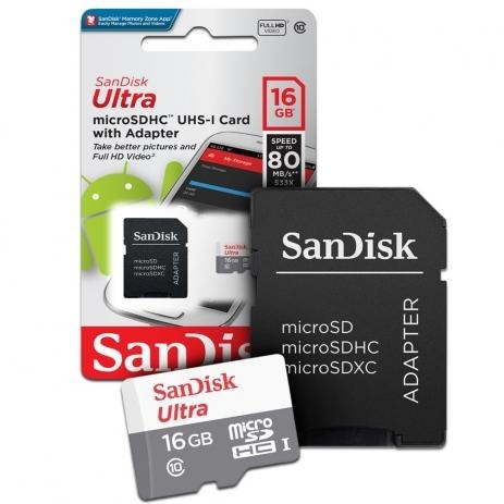 Cartao de Memoria 16GB Micro SD com Adaptador(Classe 10) - Sandisk