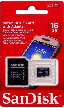 Cartao de Memoria 16gb Sandisk Micro Sd C/ Adapt