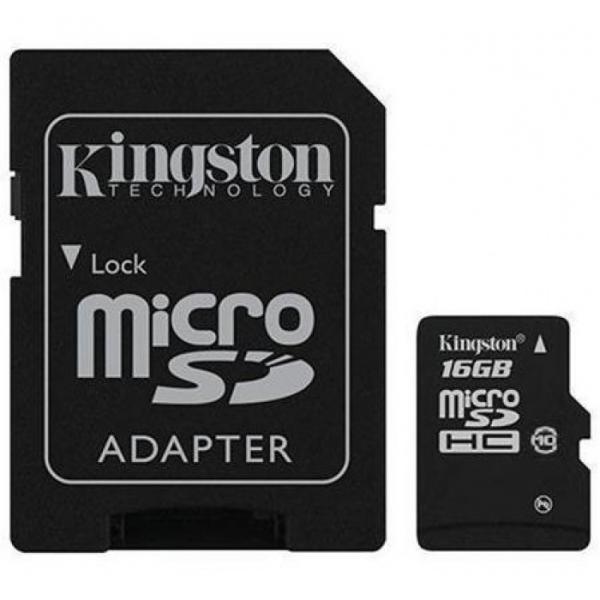 Cartao de Memoria 16gb Sd Micro Kingston C/ Adapt.