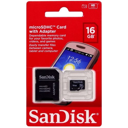 Cartao de Memoria 16gb Sd Micro Sandik C/ Adapt.