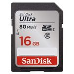 Cartão de Memória 16GB SD Ultra Sandisk Classe 10 Até 80MB/S SDSDUNC-016G-GN6I