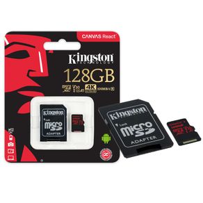 Cartão de Memória 128GB Classe 10 Kingston SDCR/128GB Micro SDXC 100R/80W UHS-I U3 V30 Canvas React