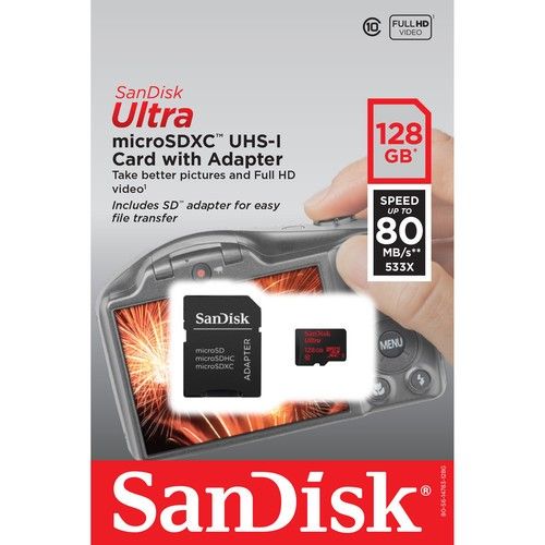 Cartão de Memória 128gb Sandisk Micro Sdxc Ultra 80mb/s